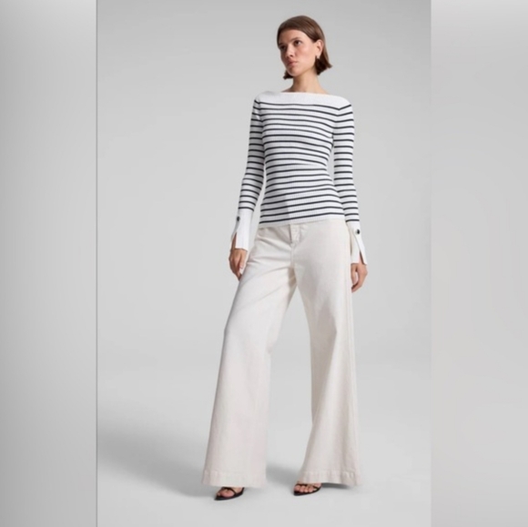 A.L.C. Anya Striped Knit Ribbed Boatneck Top Size Small - Picture 3 of 15